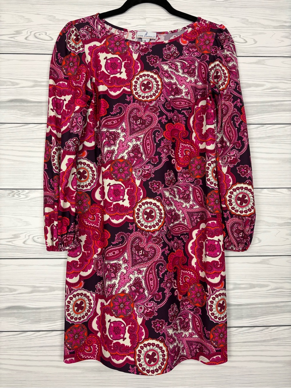 Jude Connally burgundy floral paisley print dress size small